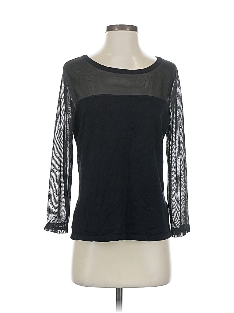 Pre-owned August Silk 3/4 Sleeve Top Black Boatneck Tops