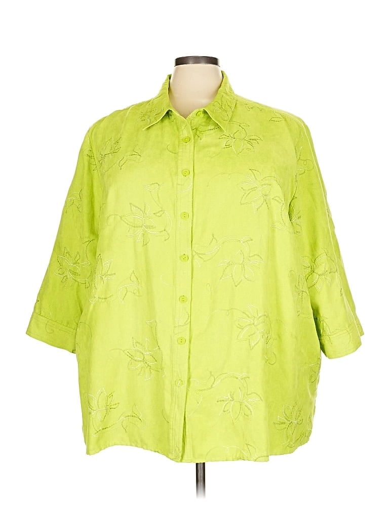 Pre-owned Liz & Me 3/4 Sleeve Button Down Shirt In Green