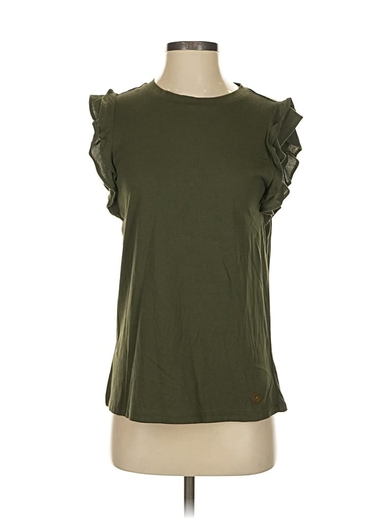 Click to view more detailed imagery on our partner's website Pre-owned Michael Michael Kors Short Sleeve Top Green Ruffles Neckline Tops