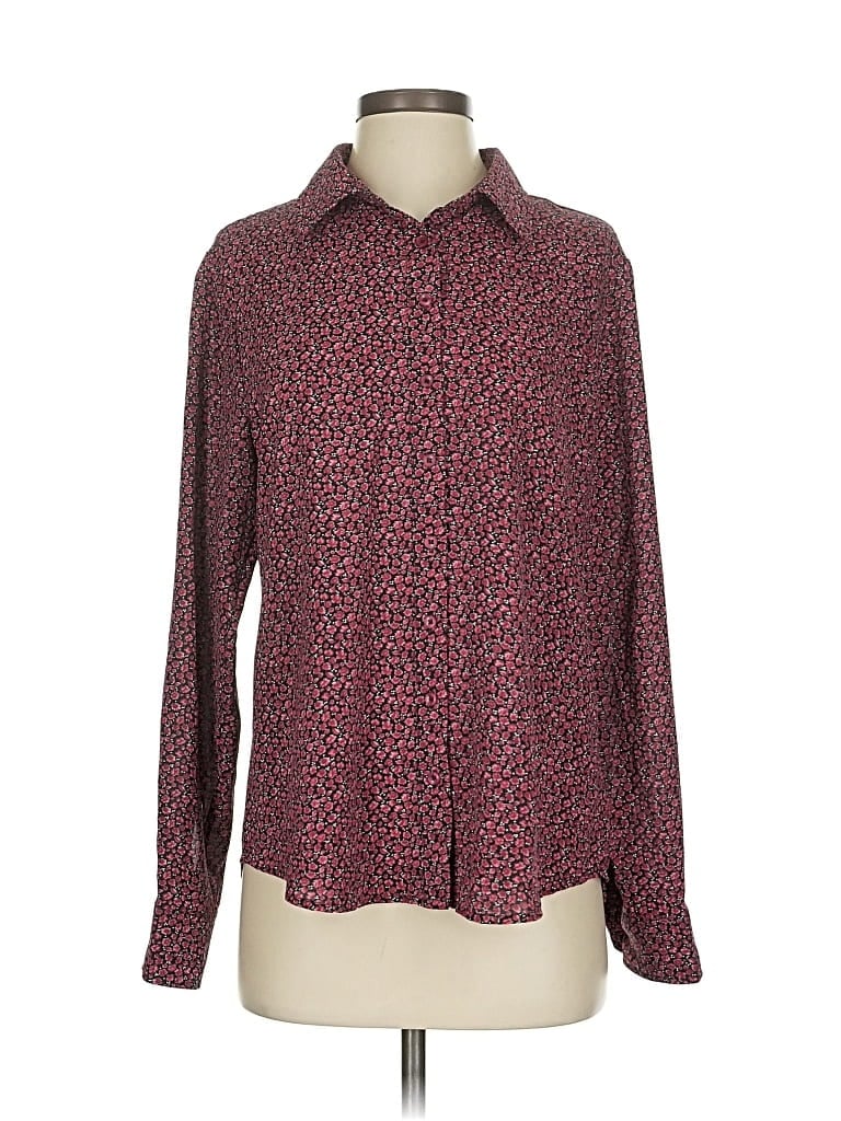 Pre-owned The Shirt By Rochelle Behrens Long Sleeve Blouse In Burgundy