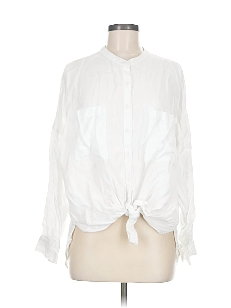 Pre-owned Lou & Grey For Loft Long Sleeve Blouse In White