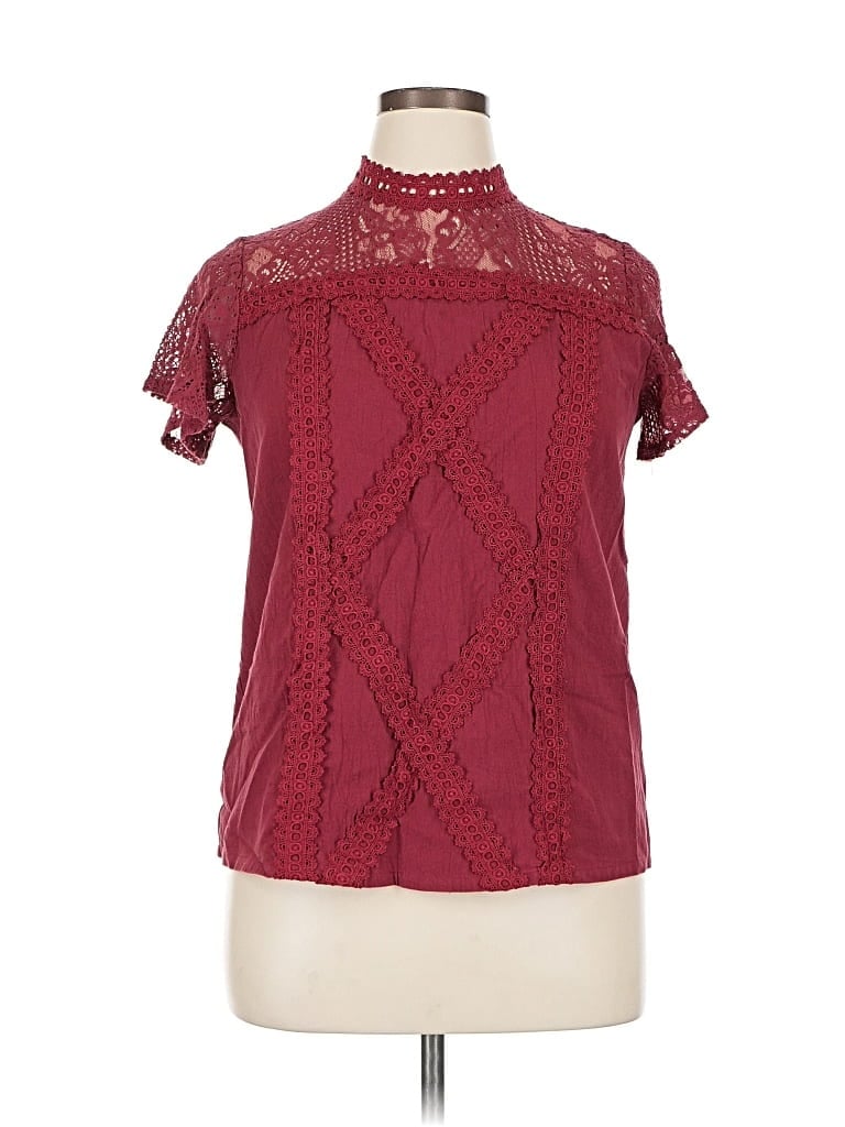Pre-owned Unbranded Short Sleeve Blouse In Burgundy
