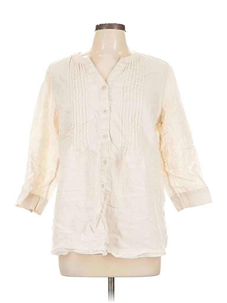 Pre-owned Coldwater Creek 3/4 Sleeve Button Down Shirt In White