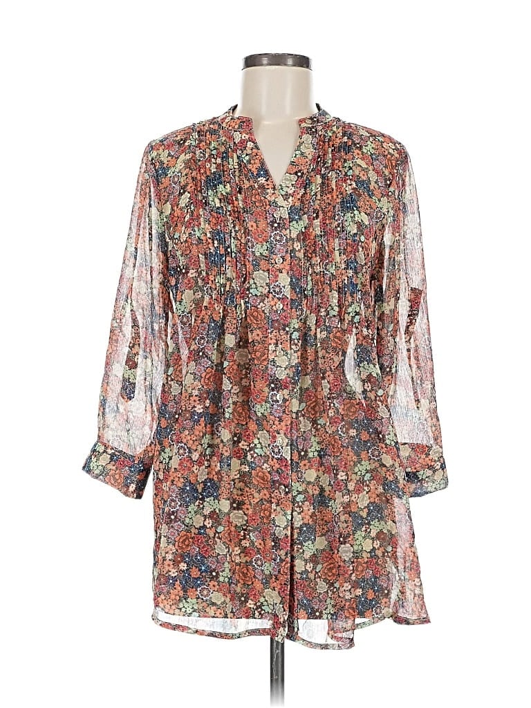 Pre-owned American Rag Cie 3/4 Sleeve Blouse In Brown