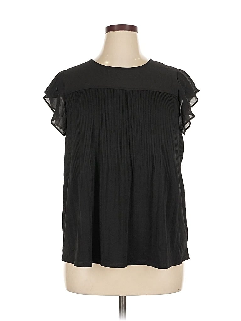 Pre-owned Adrianna Papell Short Sleeve Blouse In Black