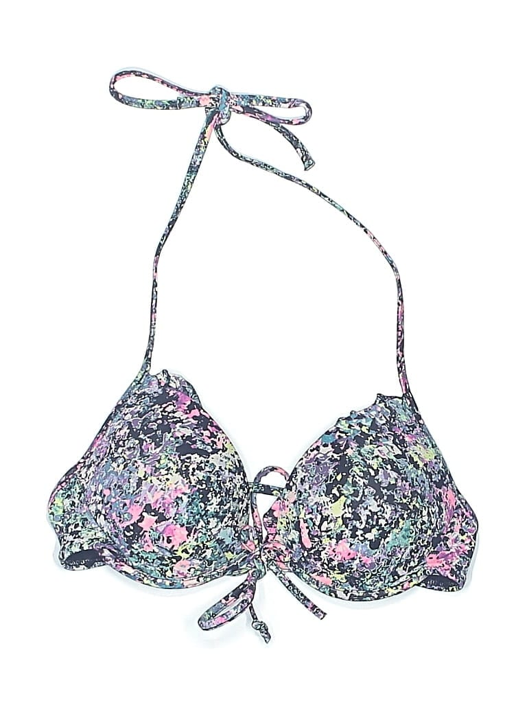 Pre-owned Victoria's Secret Swimsuit Top Blue Floral Pattern Swimwear