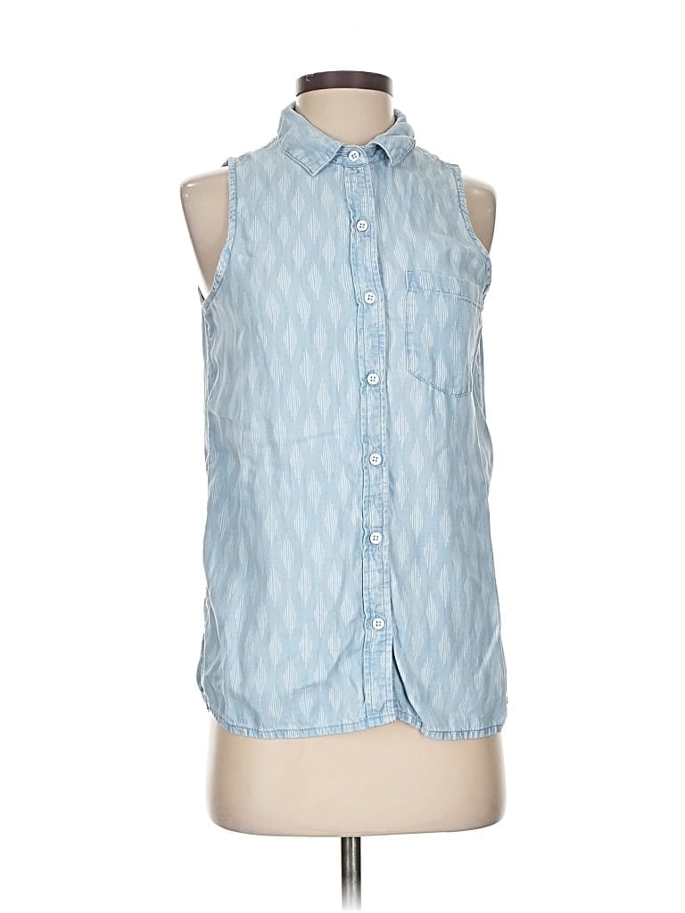 Pre-owned Banana Republic Factory Store Sleeveless Button Down Shirt In Blue