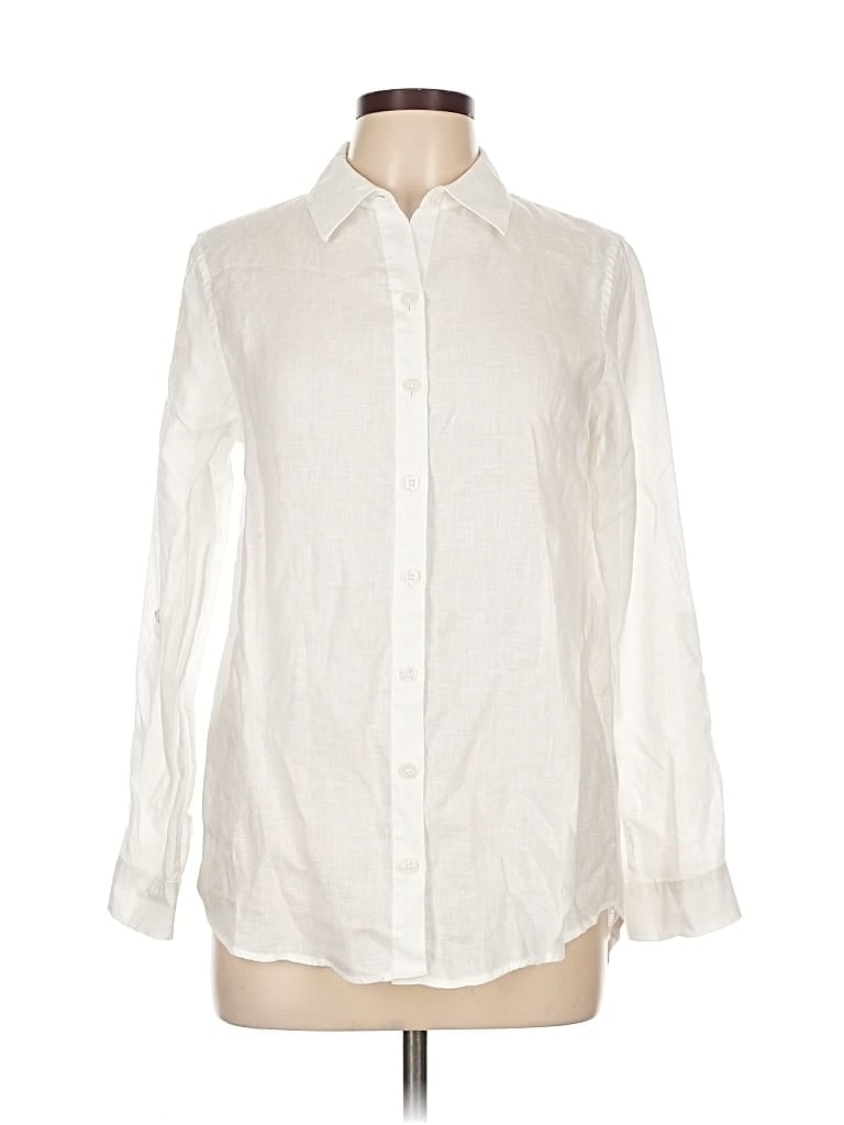 Pre-owned Chico's Long Sleeve Button Down Shirt In White