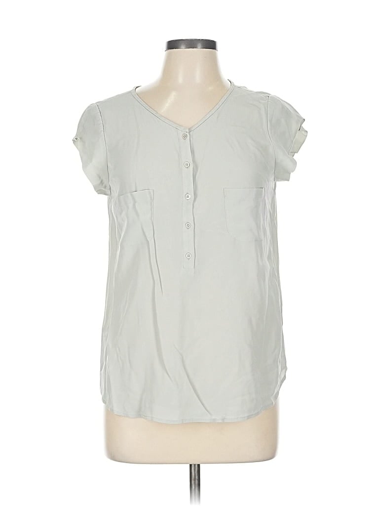 Pre-owned Joie Short Sleeve Silk Top Gray Keyhole Neckline Tops