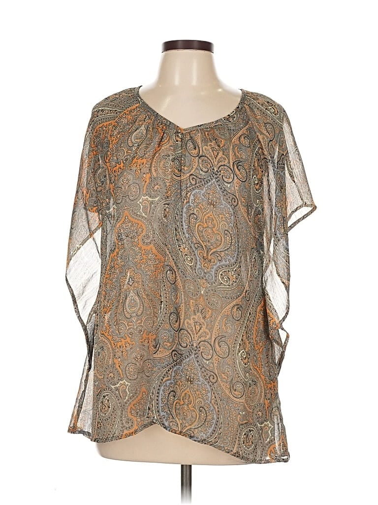Pre-owned Charming Charlie Short Sleeve Blouse In Brown
