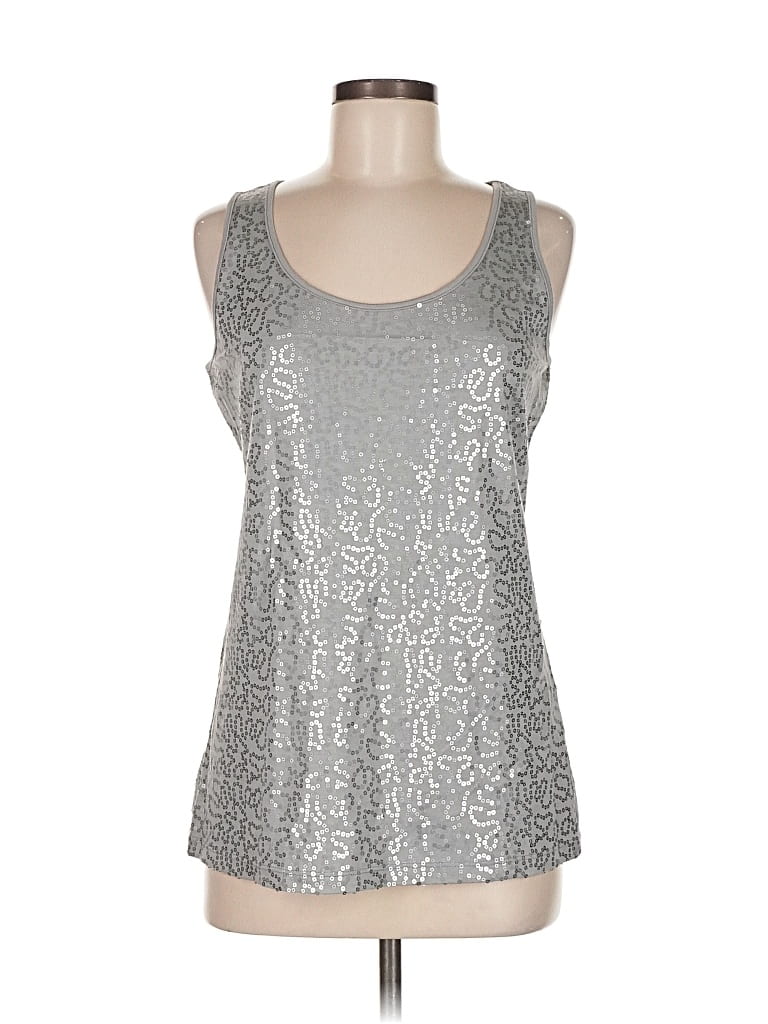 Pre-owned Caslon Sleeveless Top Silver Metallic Pattern Scoop Neck Tops