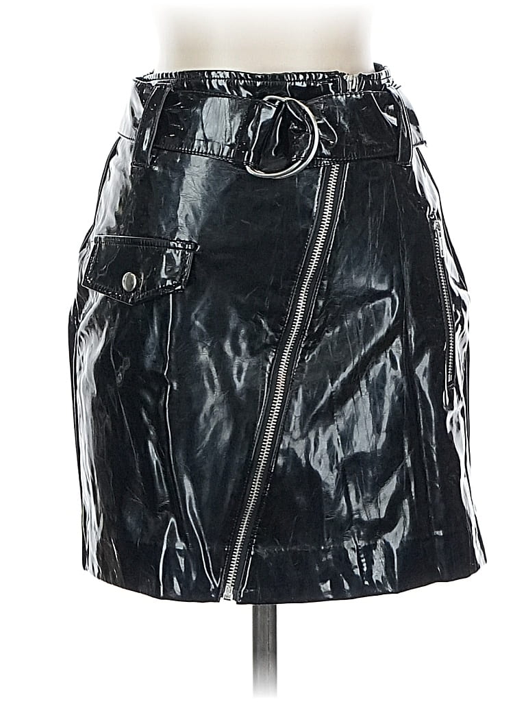 Pre-owned H&m Faux Leather Skirt In Black