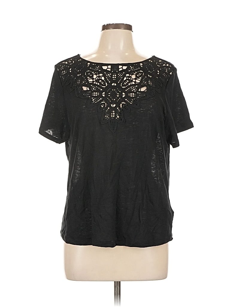 Pre-owned James Coviello Short Sleeve Blouse In Black