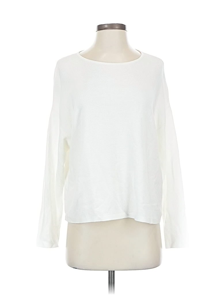 Pre-owned Eileen Fisher Long Sleeve Top White Boatneck Tops