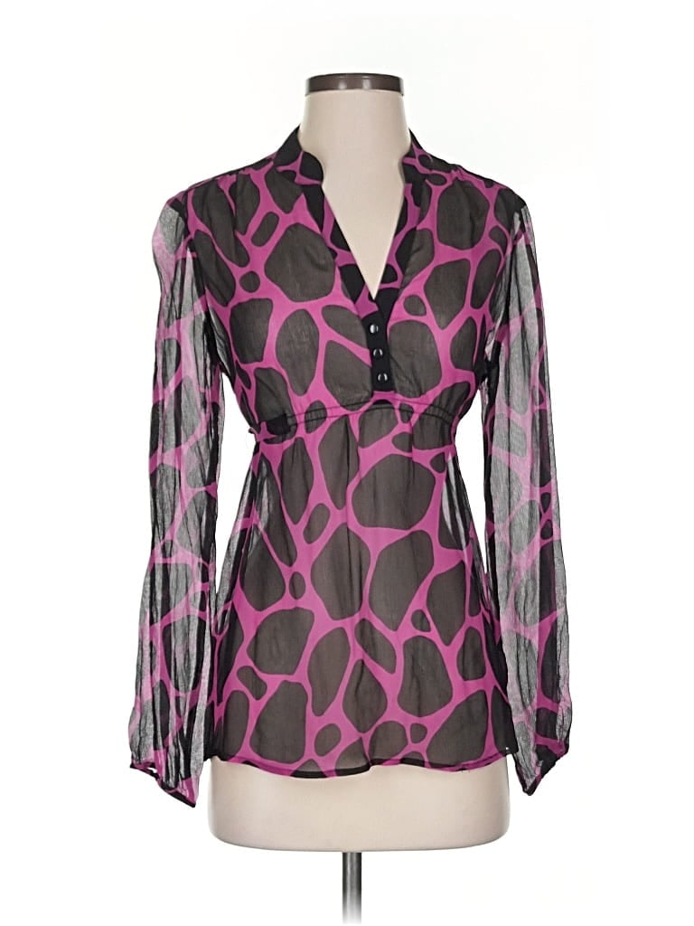 EXPRESS Pre-owned Long Sleeve Silk Top Purple Keyhole Neckline Tops