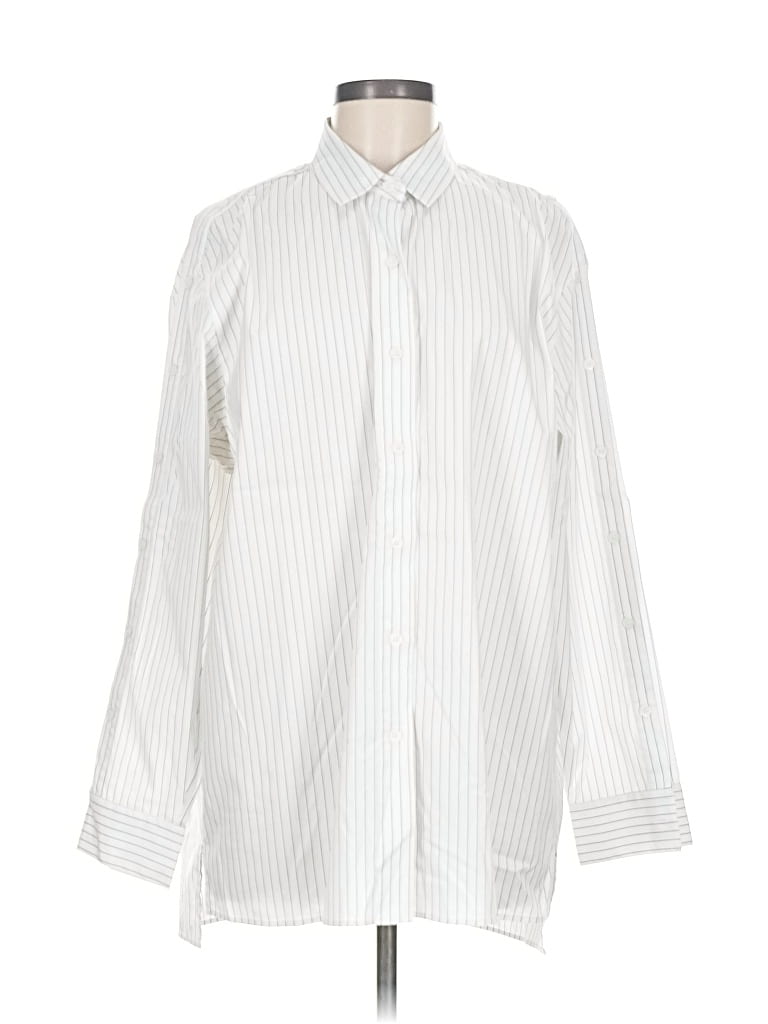 Pre-owned Lafayette 148 Long Sleeve Button Down Shirt In White