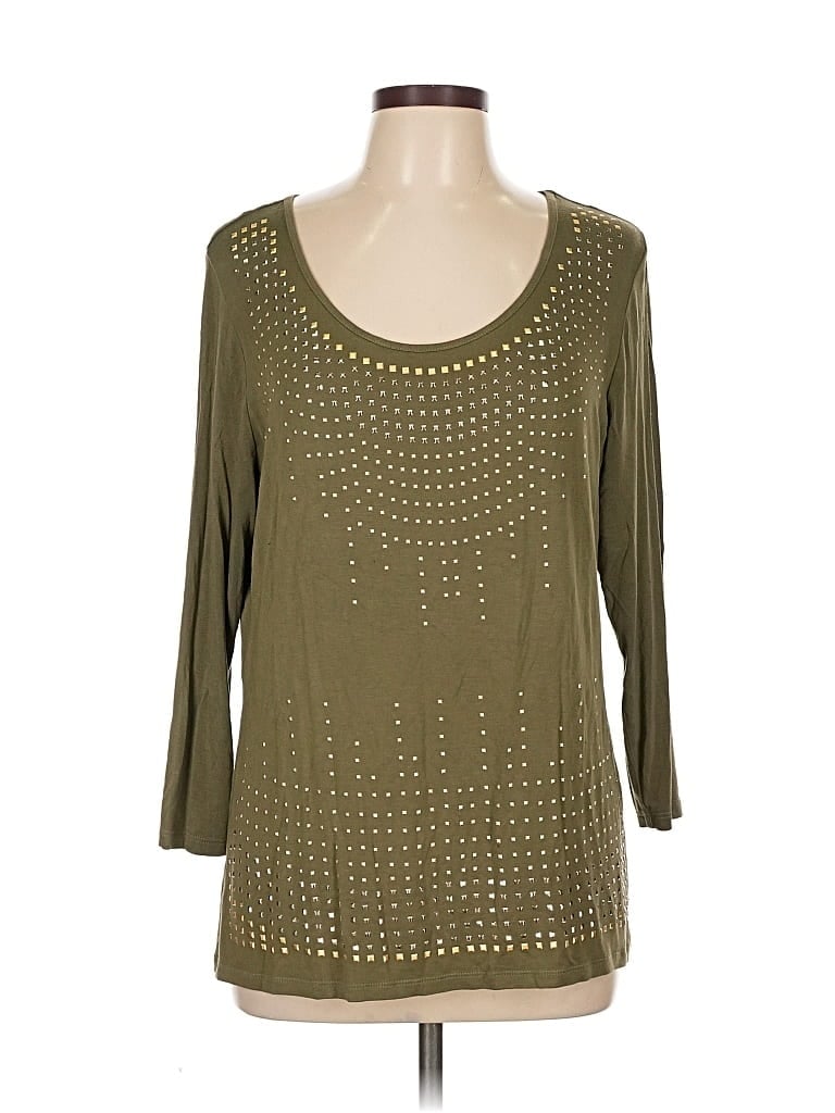 CALVIN KLEIN Pre-owned 3/4 Sleeve Top Green Scoop Neck Tops
