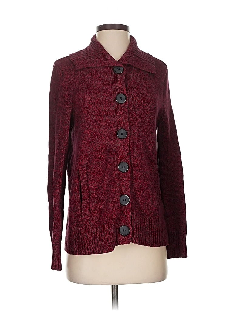 Pre-owned Karen Scott Cardigan Sweater In Burgundy