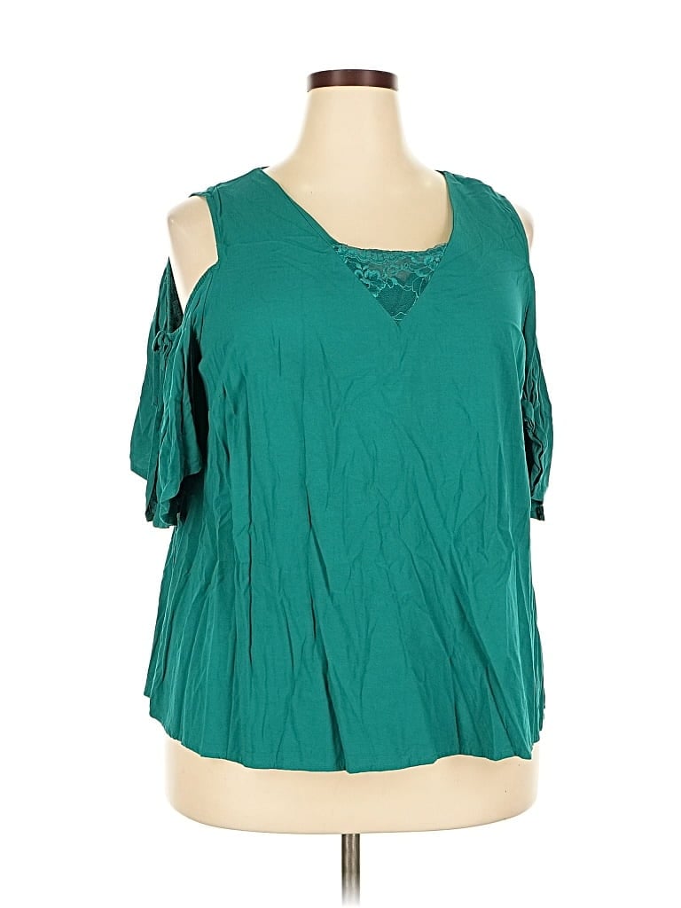 Pre-owned Lane Bryant Short Sleeve Blouse In Blue