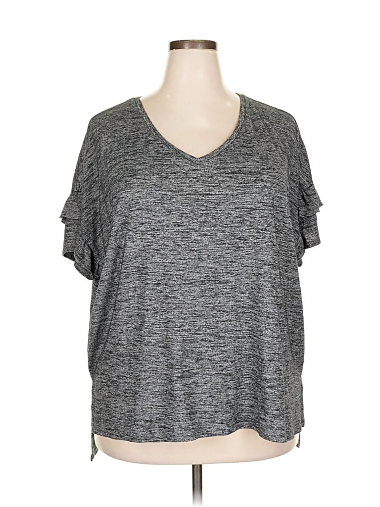 Pre-owned Ava & Viv Short Sleeve Top Gray V Neck Tops