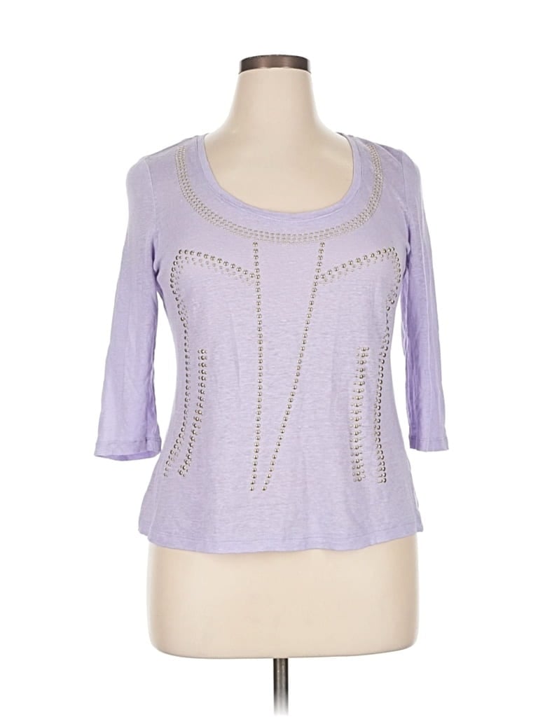 Pre-owned Alberto Makali 3/4 Sleeve Top Purple Keyhole Neckline Tops