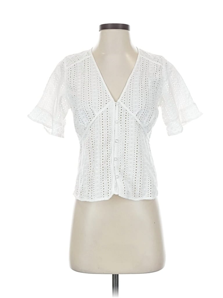 Pre-owned Evereve Short Sleeve Blouse In White