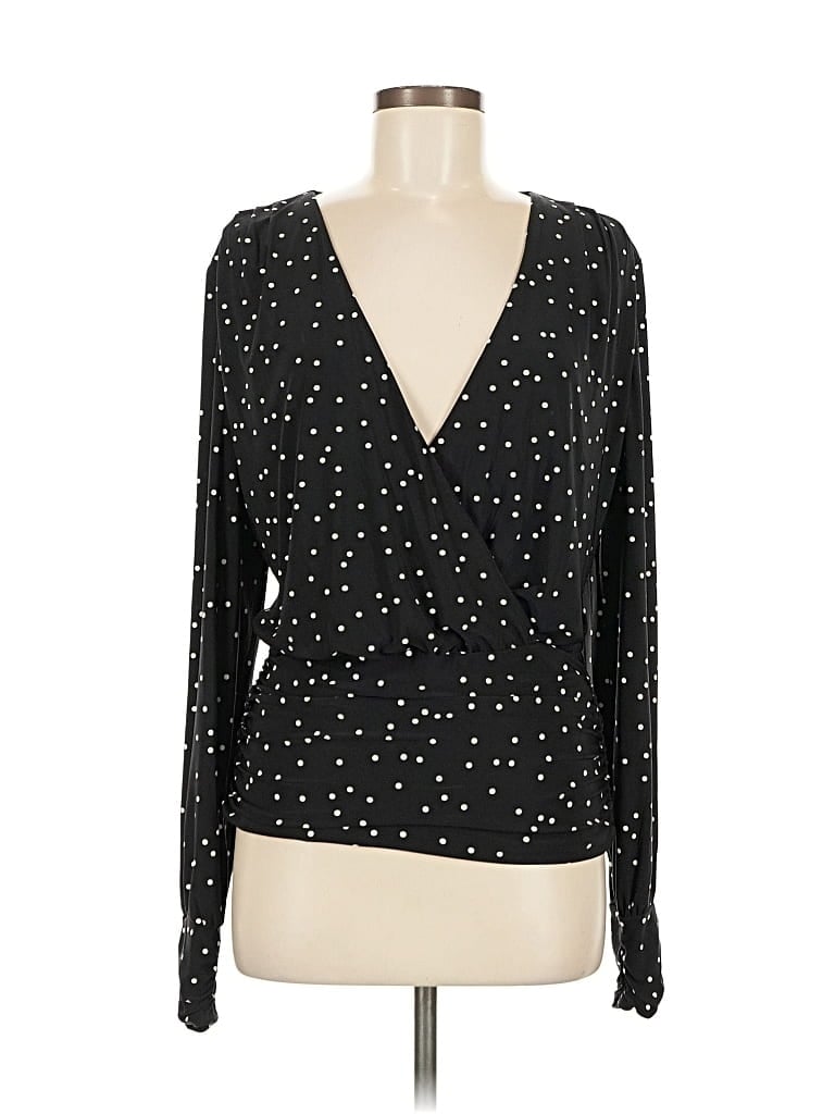 Pre-owned Inc International Concepts Long Sleeve Blouse In Black