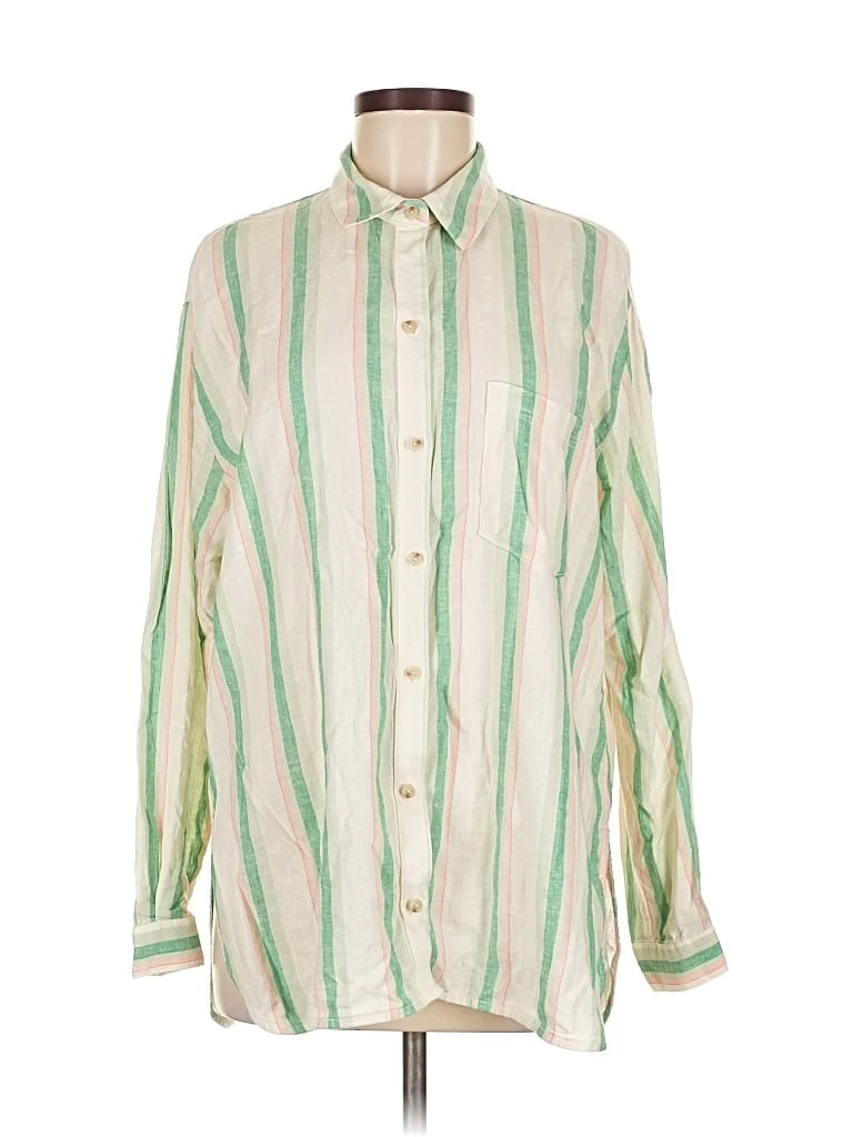 Pre-owned Old Navy Long Sleeve Button Down Shirt In Green