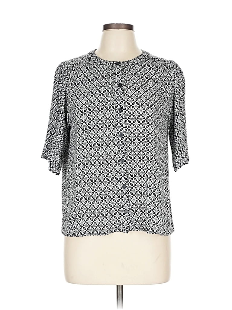 Pre-owned Ann Taylor Loft Short Sleeve Blouse In Gray
