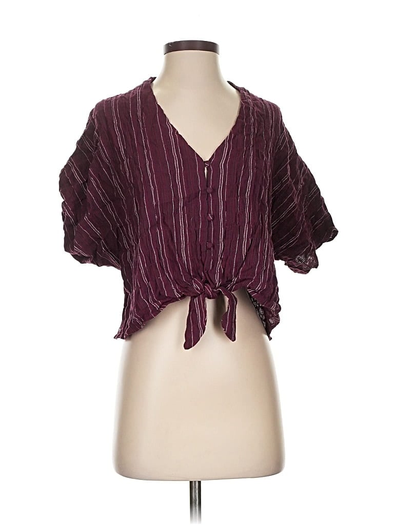 MOON RIVER Pre-owned Short Sleeve Blouse In Burgundy