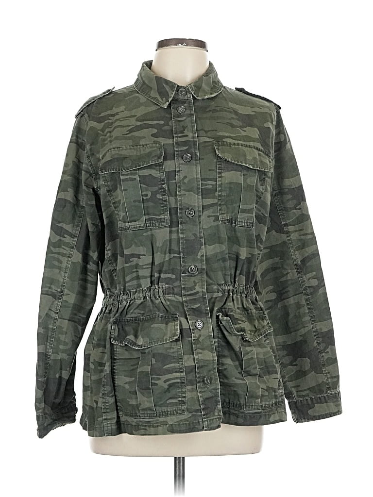 Pre-owned Buffalo By David Bitton Long Sleeve Top Green Camo Pattern Mock Neckline Tops