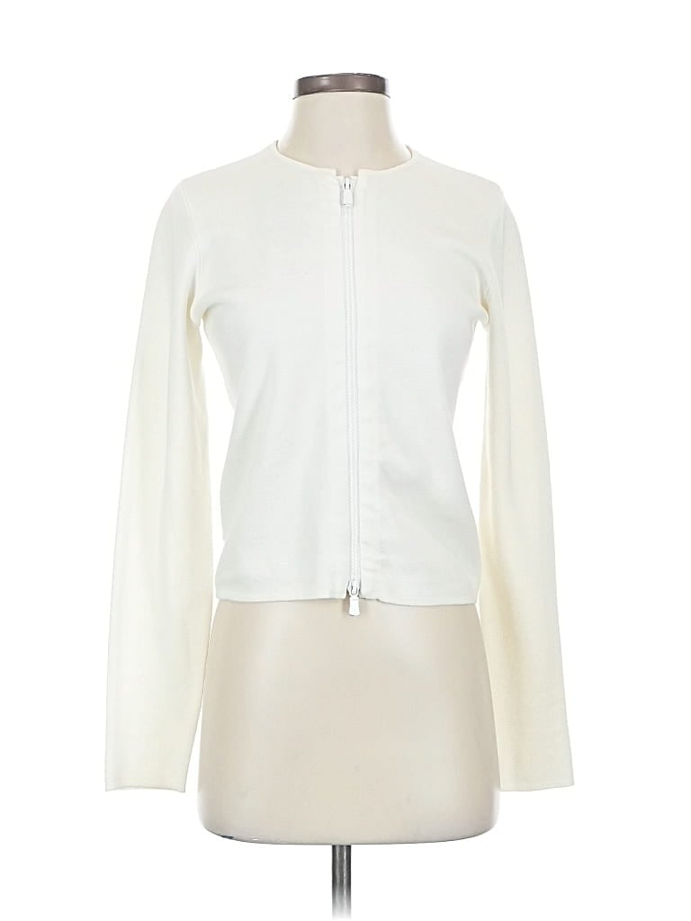 Pre-owned W By Worth Long Sleeve Top Ivory Mock Neckline Tops In White