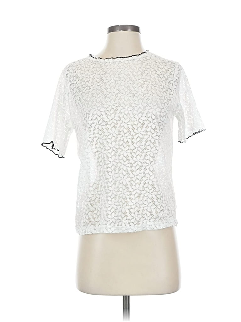 Pre-owned Trafaluc By Zara Short Sleeve Top White Mock Neckline Tops