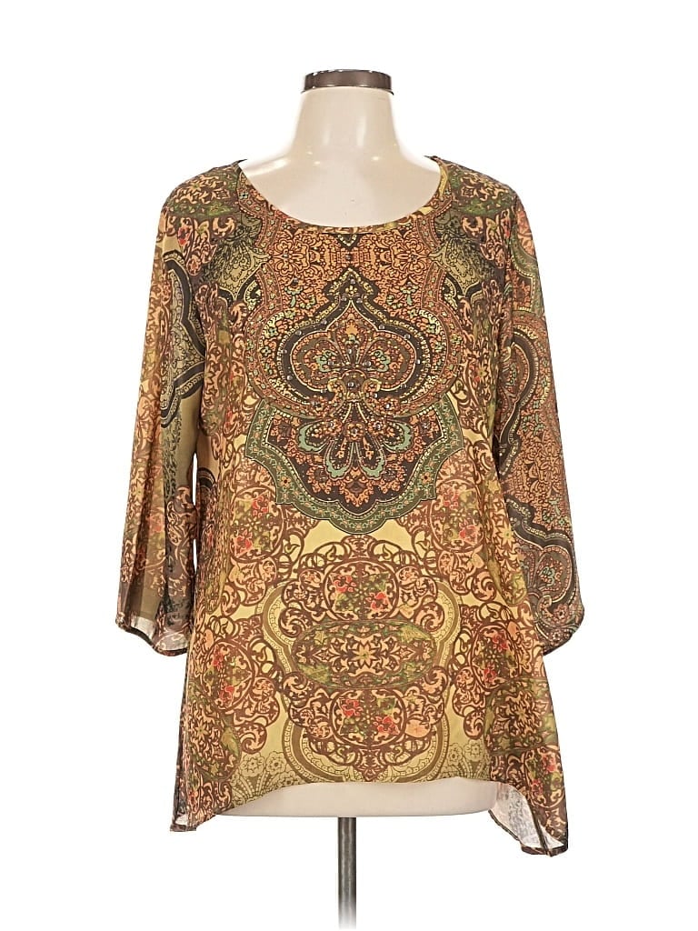 Pre-owned Dressbarn 3/4 Sleeve Blouse In Gold