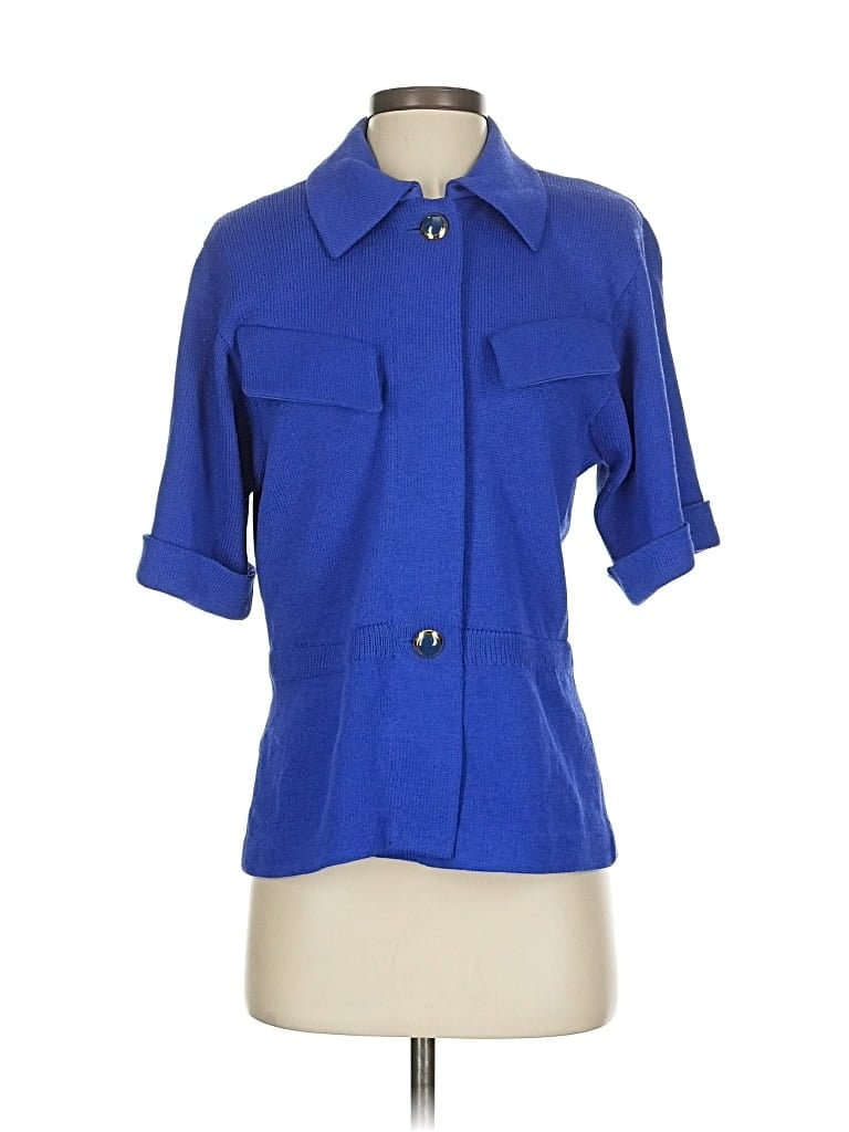 Pre-owned St. John By Marie Gray 3/4 Sleeve Button Down Shirt In Blue