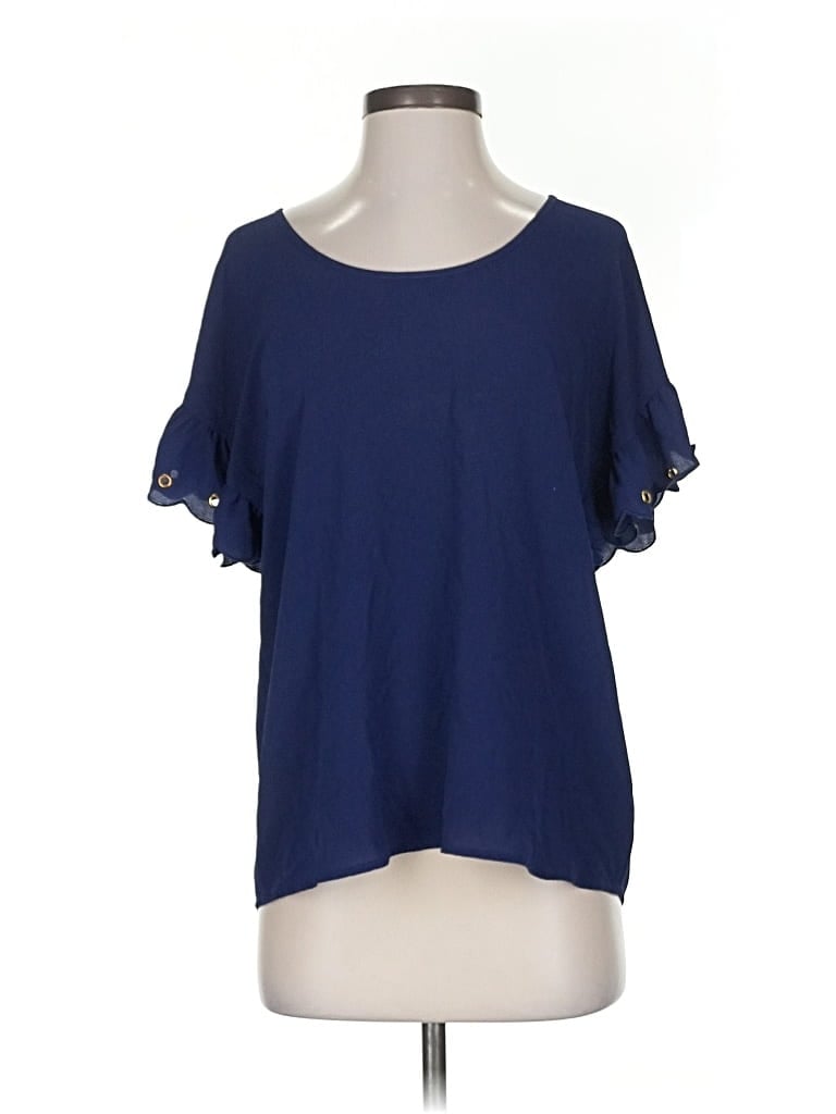 Pre-owned Michael Michael Kors Short Sleeve Top Blue Scoop Neck Tops