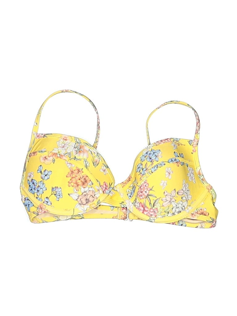 PACSUN Pre-owned Swimsuit Top Yellow Floral Pattern Swimwear