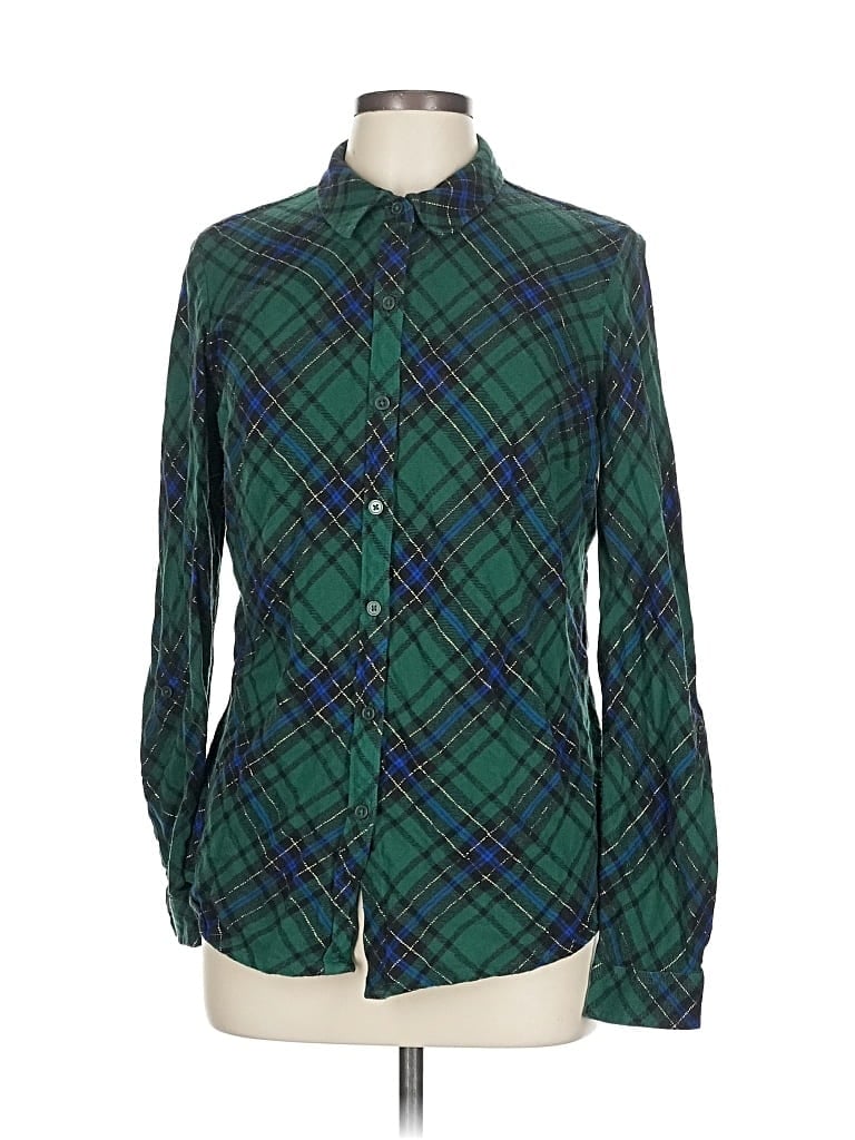 Pre-owned Kim Rogers Long Sleeve Button Down Shirt In Green