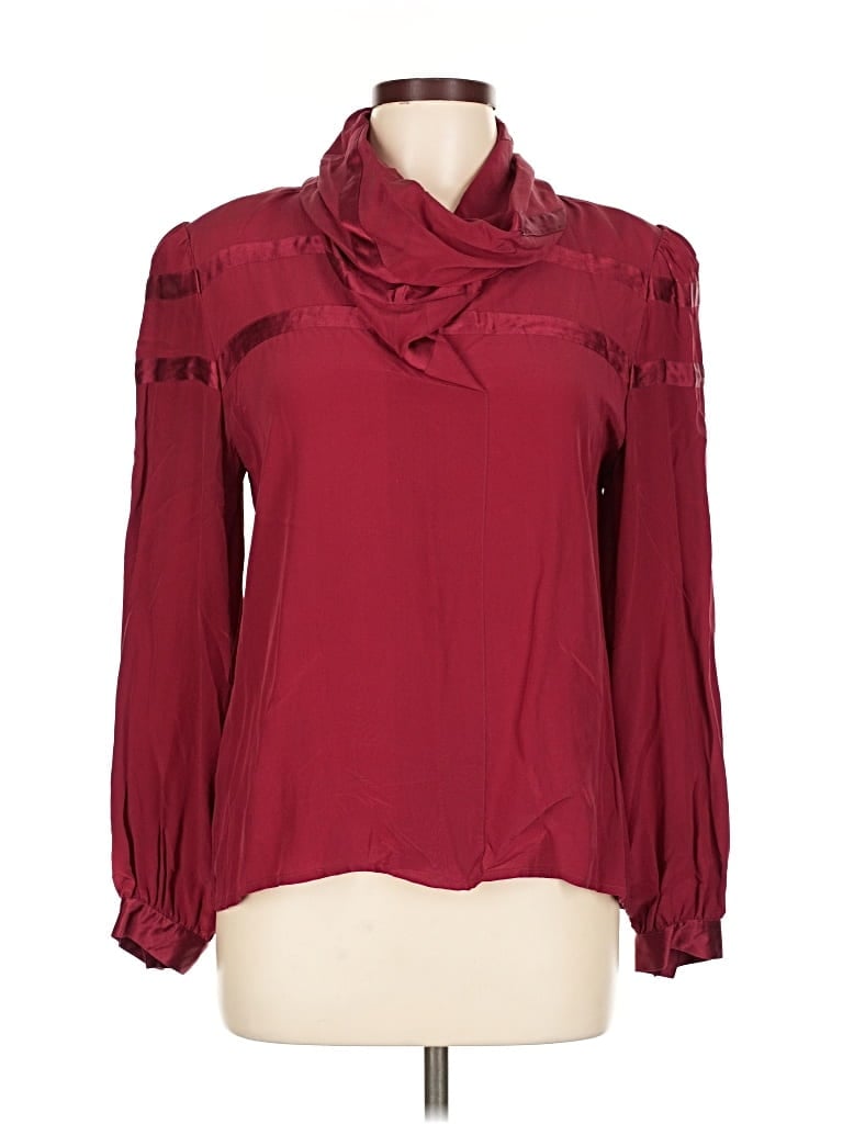 Pre-owned Limited Edition Long Sleeve Silk Top Burgundy Cowl Neck Tops