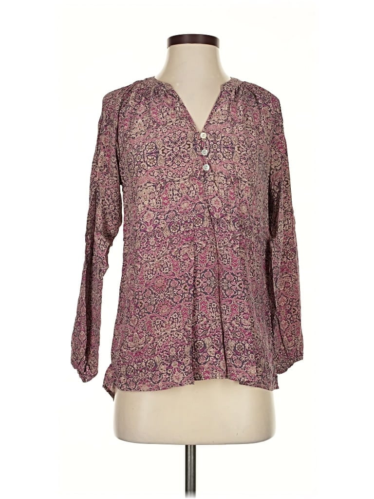 Pre-owned Max Studio Long Sleeve Silk Top Purple Plunge Neckline Tops