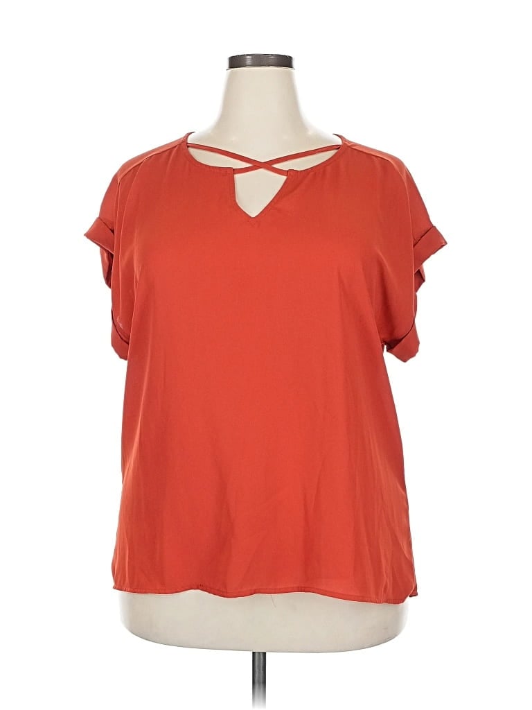 WEST KEI Pre-owned Short Sleeve Top Orange Keyhole Neckline Tops
