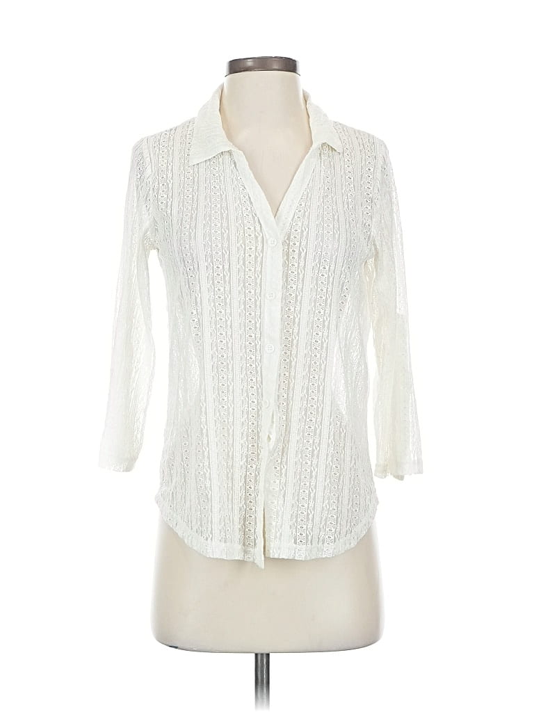 Pre-owned Kenar 3/4 Sleeve Button Down Shirt In White