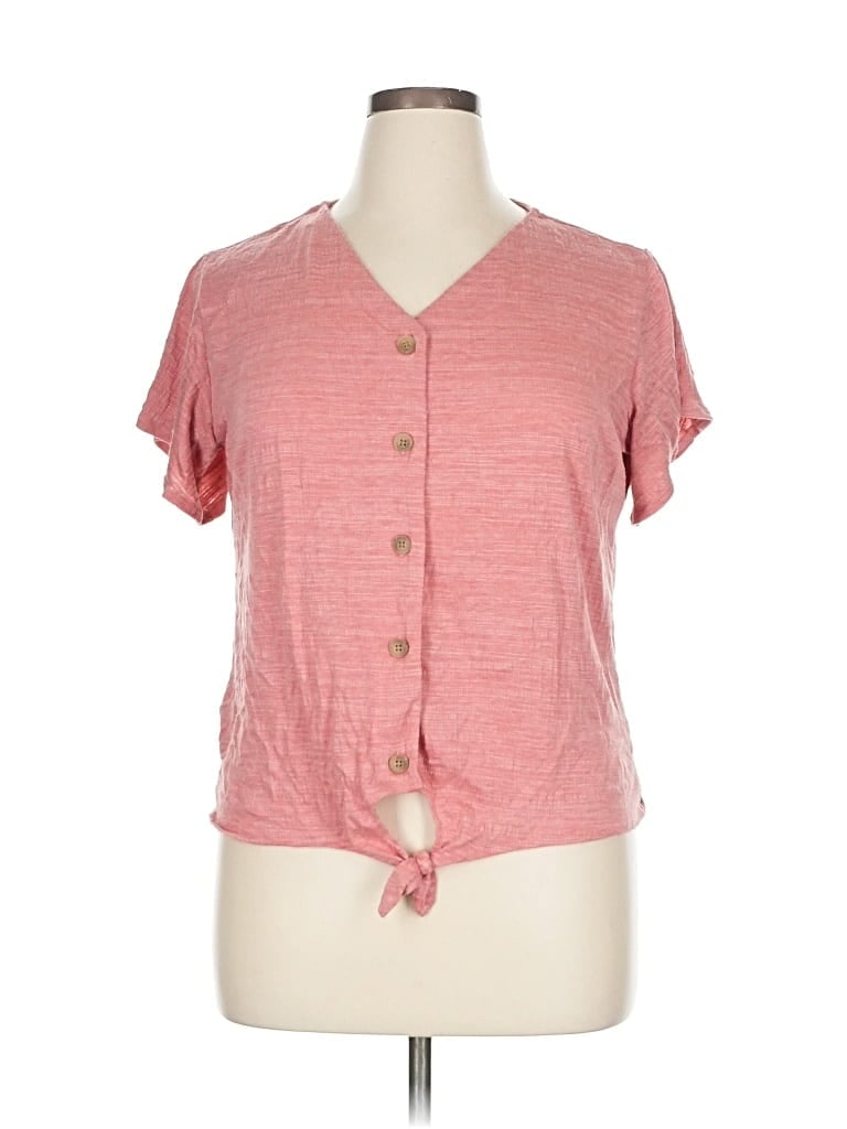 Pre-owned Weatherproof Short Sleeve Top Pink Keyhole Neckline Tops