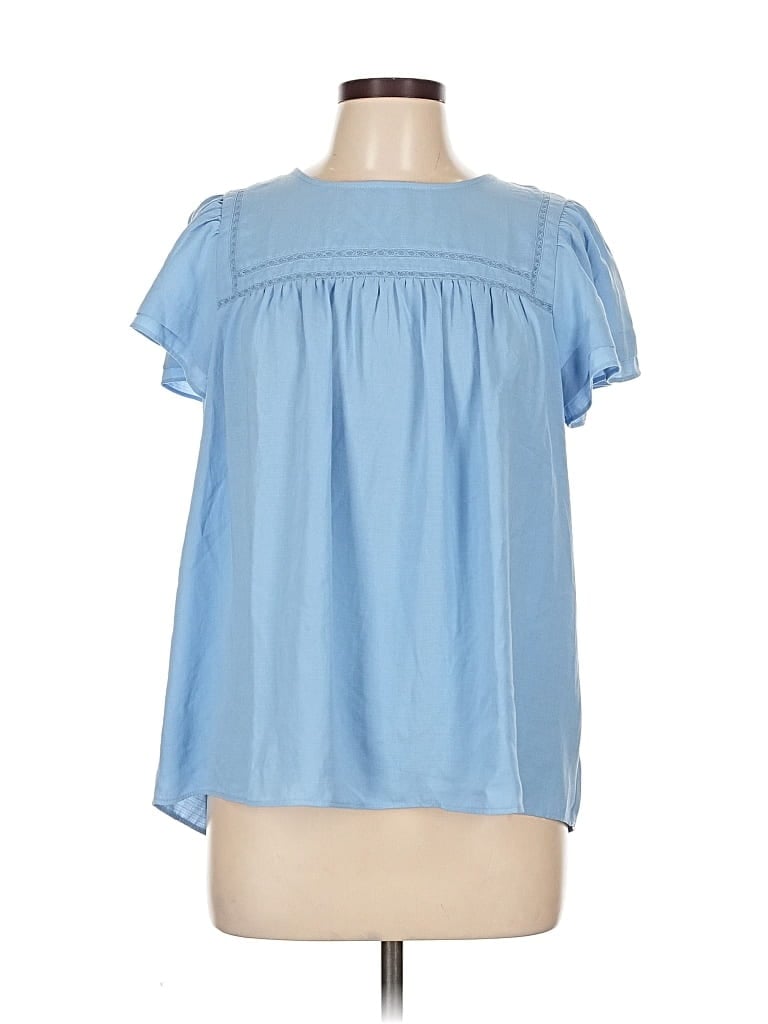 Pre-owned Ann Taylor Factory Short Sleeve Blouse In Blue