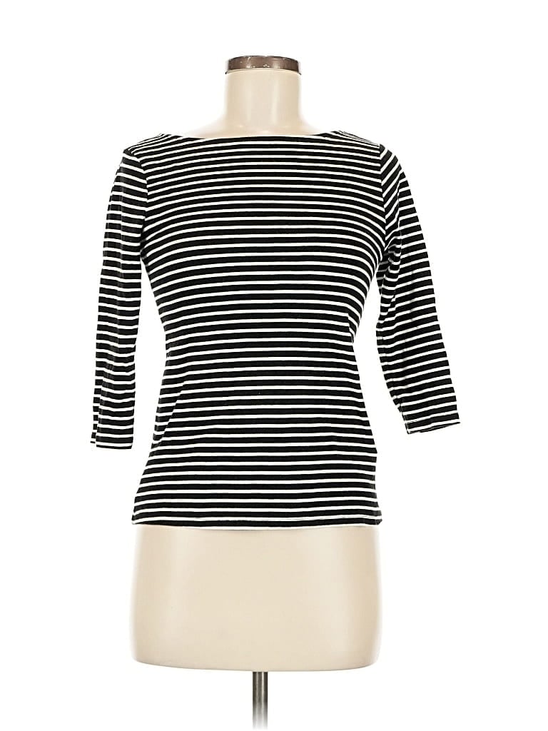 Pre-owned Zara Basic 3/4 Sleeve T-shirt In Black