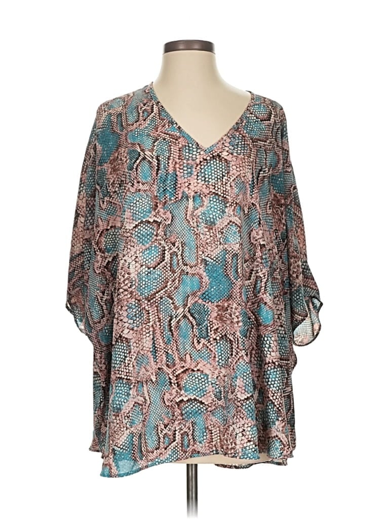 Pre-owned Adrienne 3/4 Sleeve Blouse In Blue