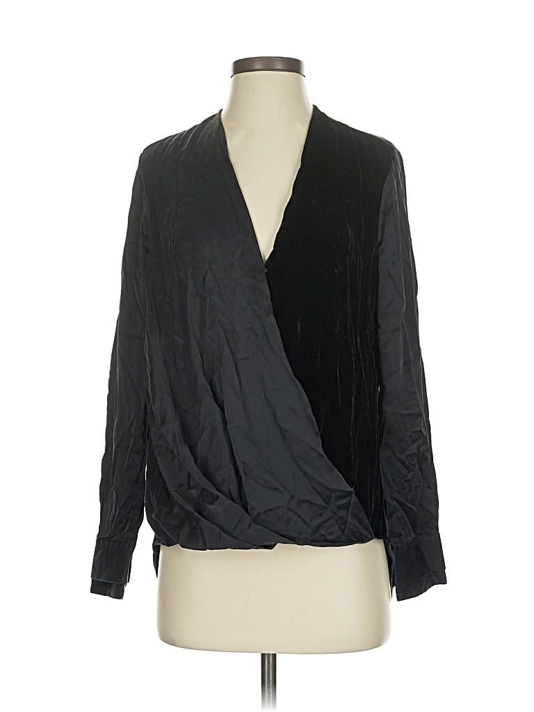 Pre-owned Rag & Bone Long Sleeve Silk Top Black Plunge Neckline Tops