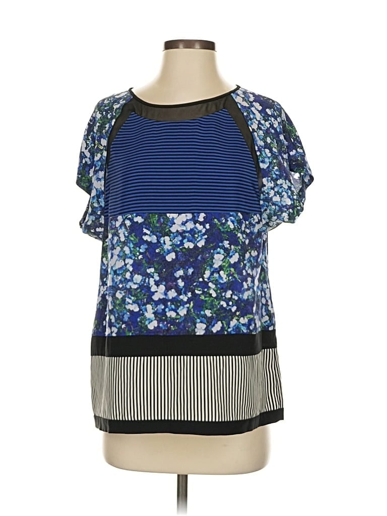 Pre-owned Diane Von Furstenberg Short Sleeve Silk Top Blue Square Neckline Tops