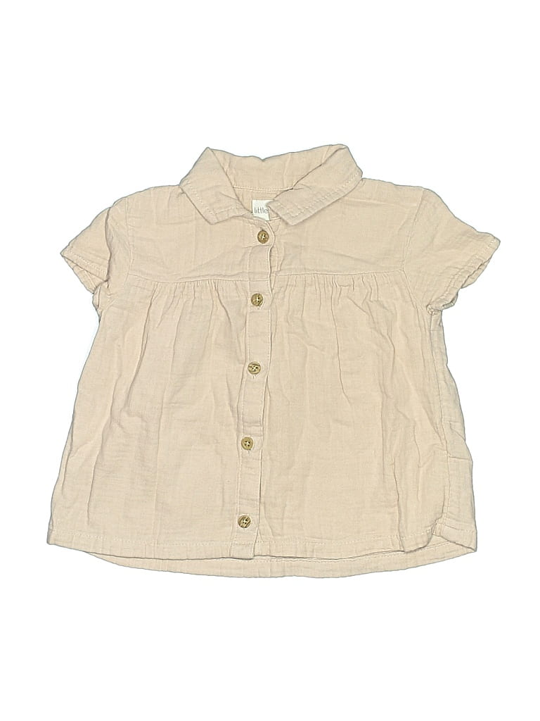 Pre-owned Little Planet Kids' Short Sleeve Button Down Shirt In Brown