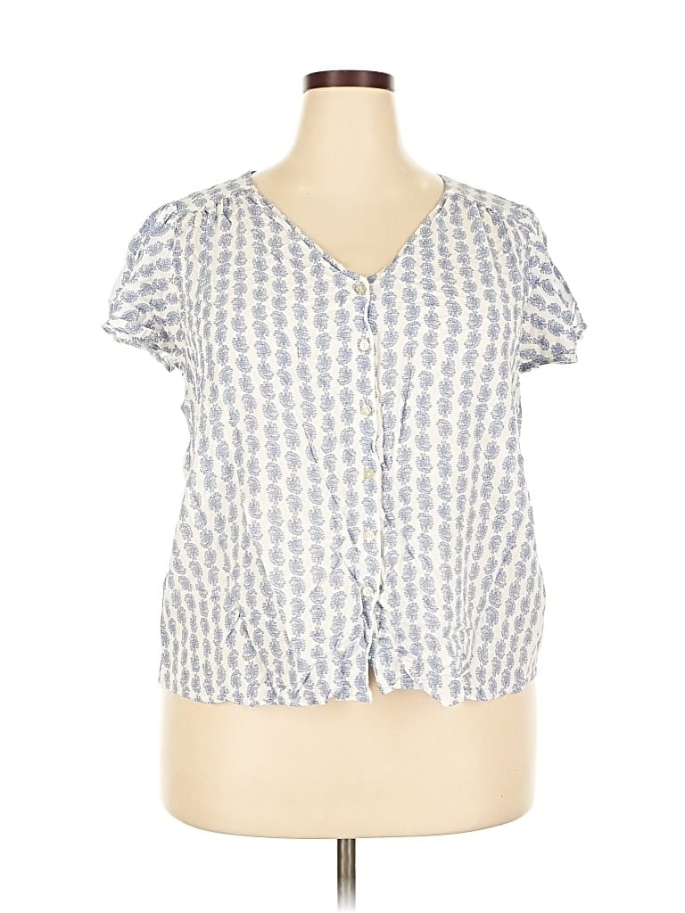 Pre-owned Chaps Short Sleeve Blouse In Blue
